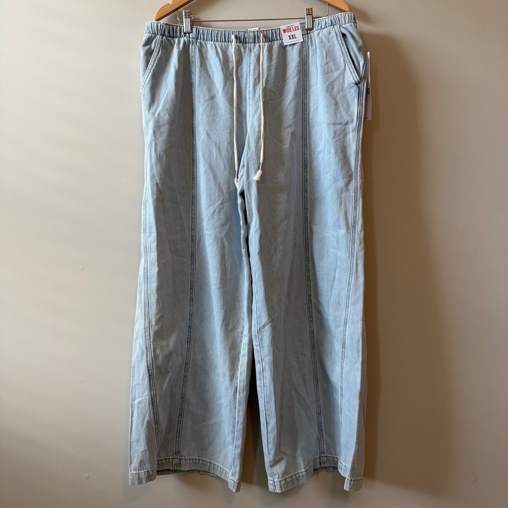 Celebrity Pink Drapey Wide Leg Light Wash Denim Pants XXL New